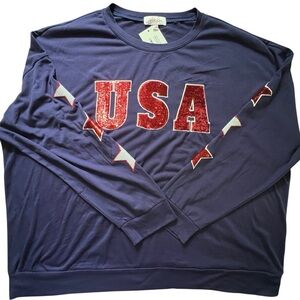 Jess Lea Luxe Patriotic Blue USA Sequin Star Sweatshirt, NWT, Size 3X